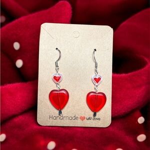 ❤️ Red Glass Heart Earrings | Handmade | Stainless Steel Hooks